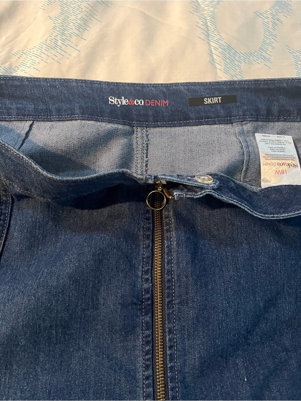 Style & Co. Blue Denim Midi Skirt with Front Zip